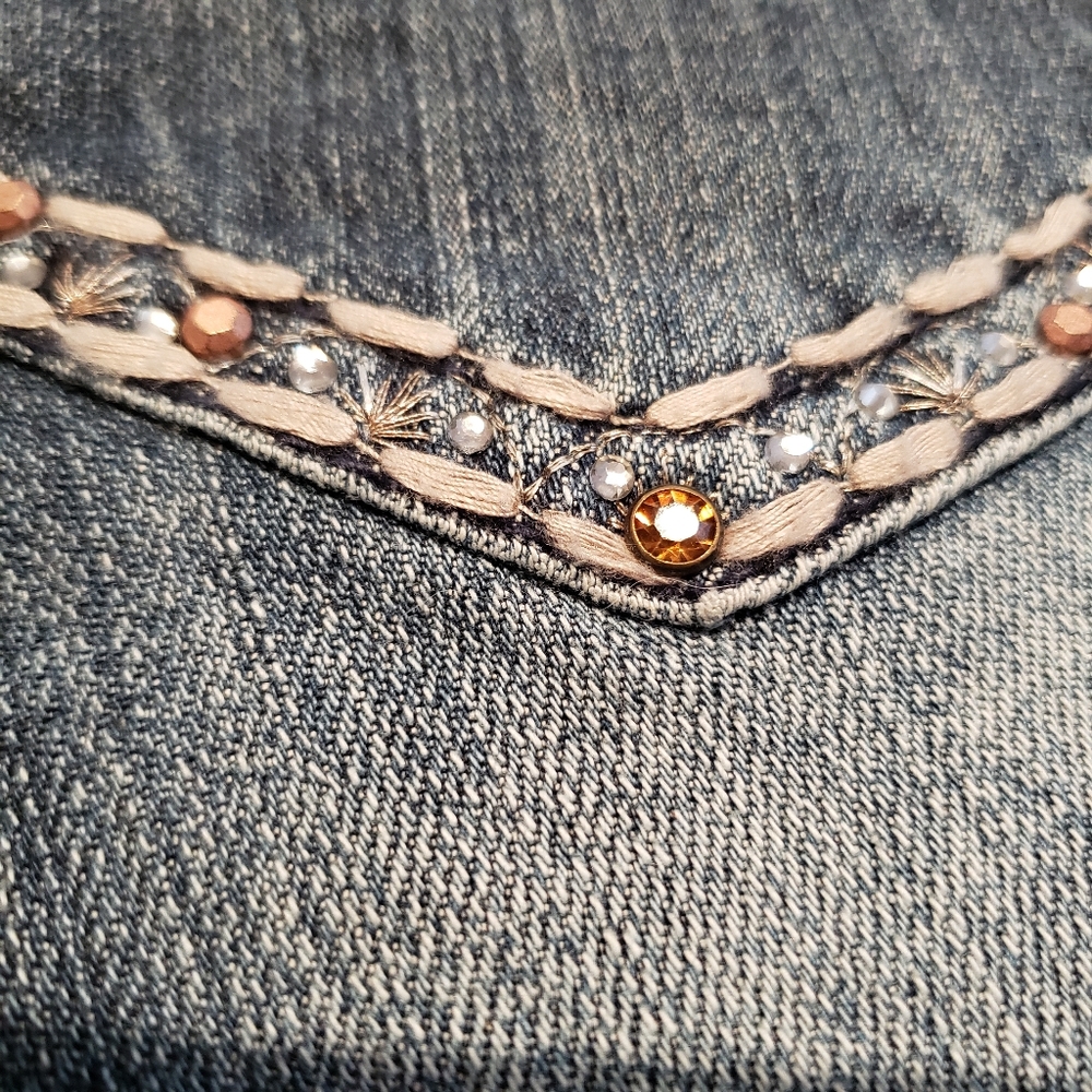 Grace In LA NEW Jeans Denim Embellished Jewel Stud Bead Mesh Slim Bootcut Womens - Picture 14 of 16